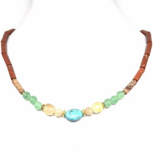 collier turqoise jaspe rouge